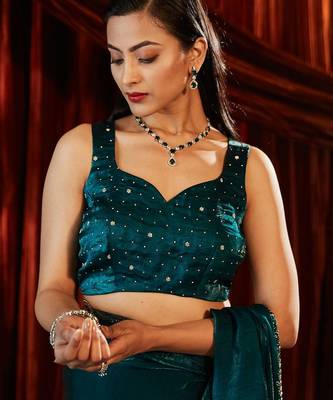 embellished beads and stones silk blend designer saree with blouse  7