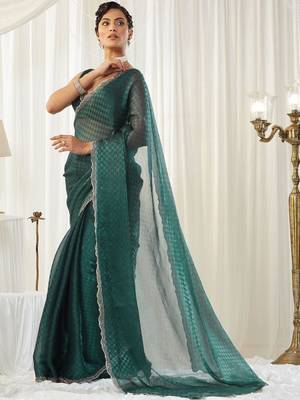 checked beads and stones art silk heavy work saree with blouse  6