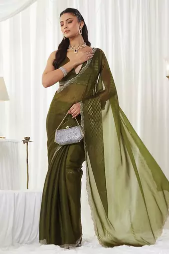 woven design embroidered art silk designer saree with blouse 