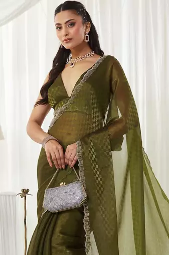 woven design embroidered art silk designer saree with blouse 