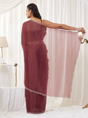 checked beads and stones art silk heavy work saree with blouse  4