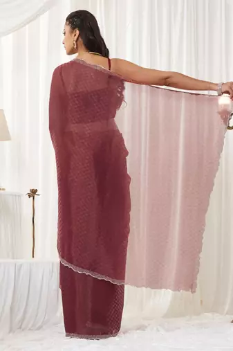 checked beads and stones art silk heavy work saree with blouse 