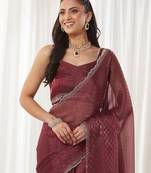checked beads and stones art silk heavy work saree with blouse 
