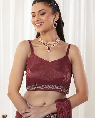 checked beads and stones art silk heavy work saree with blouse  7