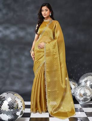 woven design embroidered art silk designer saree with blouse  5