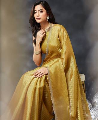 woven design embroidered art silk designer saree with blouse  6