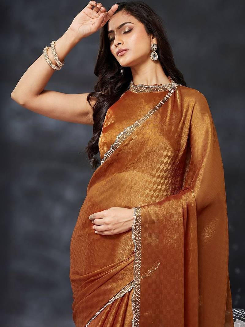 woven design beads and stones art silk designer saree with blouse 