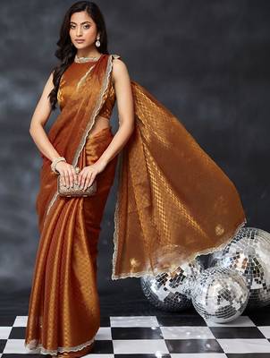 woven design beads and stones art silk designer saree with blouse  3