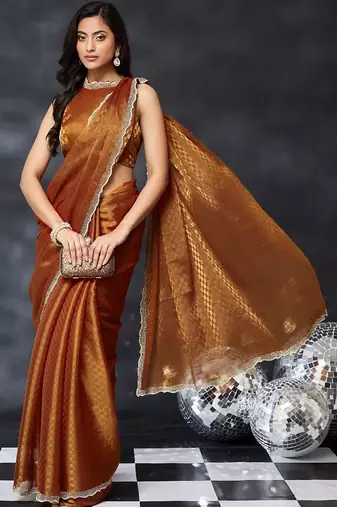 woven design beads and stones art silk designer saree with blouse 