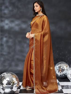 woven design beads and stones art silk designer saree with blouse  7