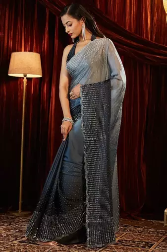 ombre embroidered saree with blouse 