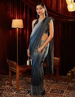 ombre embroidered saree with blouse  5