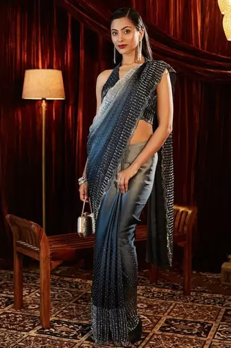 ombre embroidered saree with blouse 
