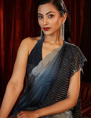 ombre embroidered saree with blouse  6