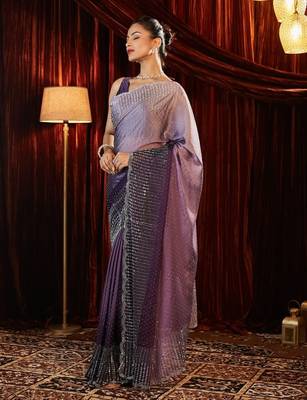 ombre embellished beads and stones saree with blouse  3