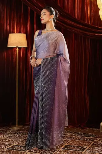 ombre embellished beads and stones saree with blouse 