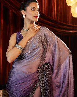 ombre embellished beads and stones saree with blouse  6