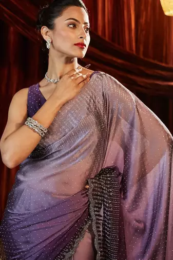 ombre embellished beads and stones saree with blouse 