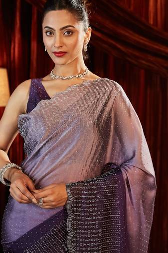 ombre embellished beads and stones saree with blouse 