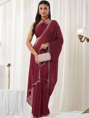embellished beads and stones silk cotton heavy work fashion saree with blouse  2