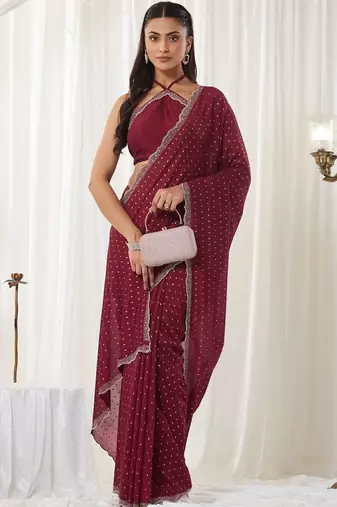 embellished beads and stones silk cotton heavy work fashion saree with blouse 