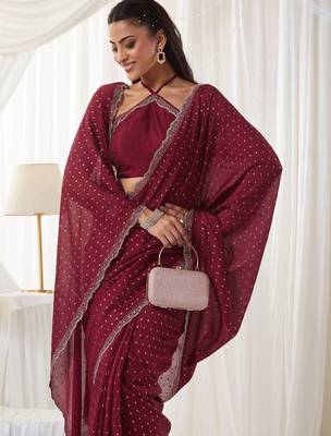 embellished beads and stones silk cotton heavy work fashion saree with blouse  3