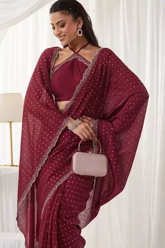 embellished beads and stones silk cotton heavy work fashion saree with blouse 