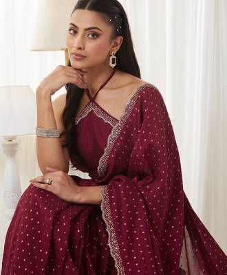 embellished beads and stones silk cotton heavy work fashion saree with blouse  4