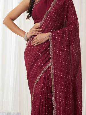 embellished beads and stones silk cotton heavy work fashion saree with blouse  5