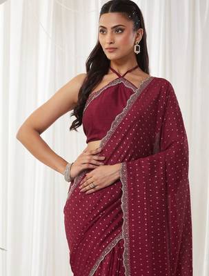 embellished beads and stones silk cotton heavy work fashion saree with blouse  1