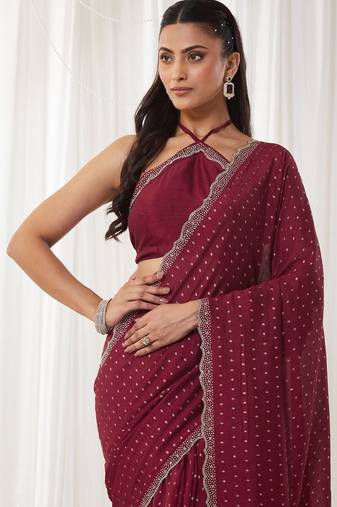 embellished beads and stones silk cotton heavy work fashion saree with blouse 