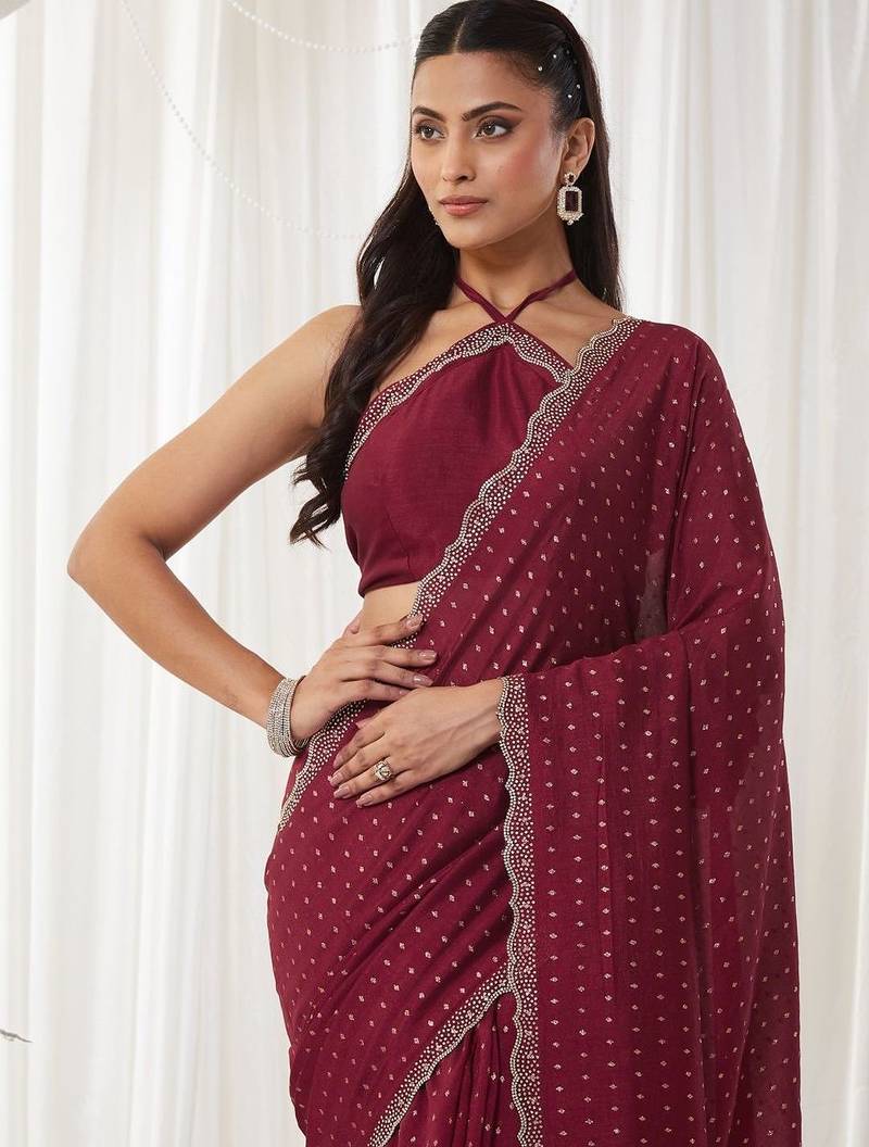 embellished beads and stones silk cotton heavy work fashion saree with blouse 