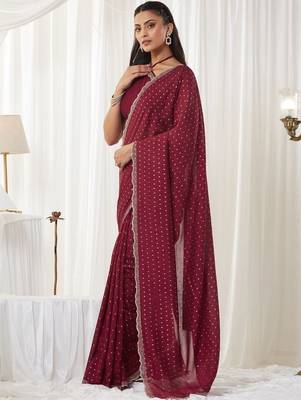embellished beads and stones silk cotton heavy work fashion saree with blouse  6