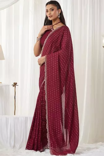 embellished beads and stones silk cotton heavy work fashion saree with blouse 