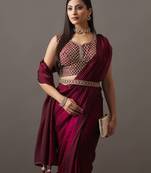 embroidered satin heavy work saree with blouse 