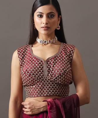 embroidered satin heavy work saree with blouse  7