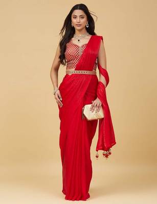 embroidered satin designer saree with blouse  2