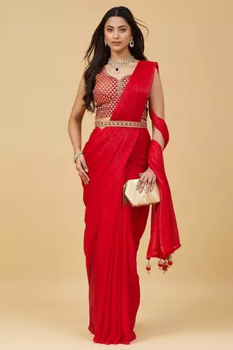 embroidered satin designer saree with blouse 