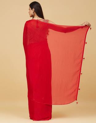 embroidered satin designer saree with blouse  3