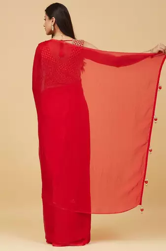 embroidered satin designer saree with blouse 