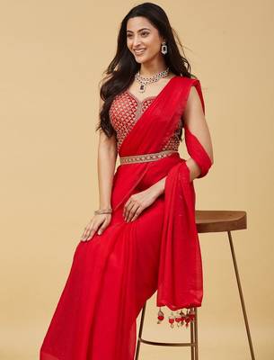 embroidered satin designer saree with blouse  4