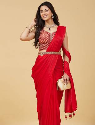 embroidered satin designer saree with blouse  5