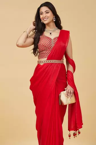 embroidered satin designer saree with blouse 