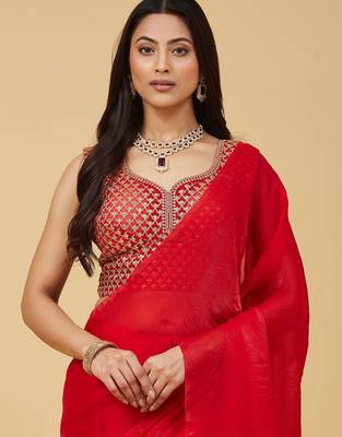 embroidered satin designer saree with blouse  1