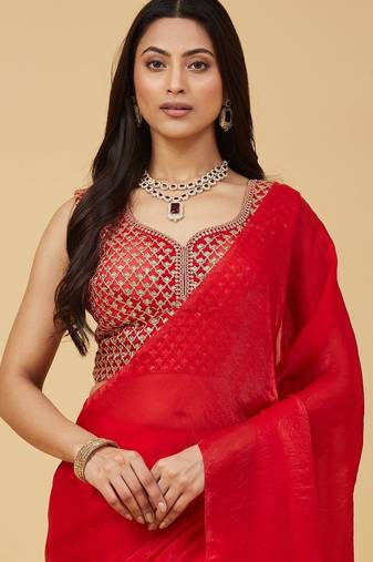 embroidered satin designer saree with blouse 