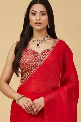 embroidered satin designer saree with blouse 