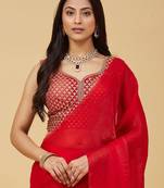 embroidered satin designer saree with blouse 