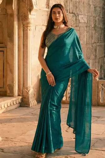 ethnic motifs embroidered satin heavy work saree with blouse 