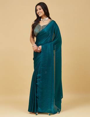 ethnic motifs embroidered satin heavy work saree with blouse  4