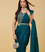 ethnic motifs embroidered satin heavy work saree with blouse 